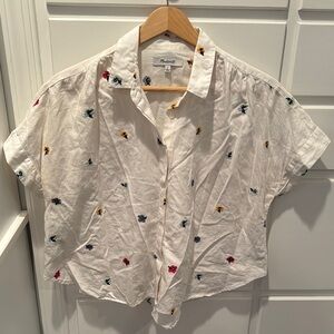 Madewell White Shirt with Embroidered Flowers